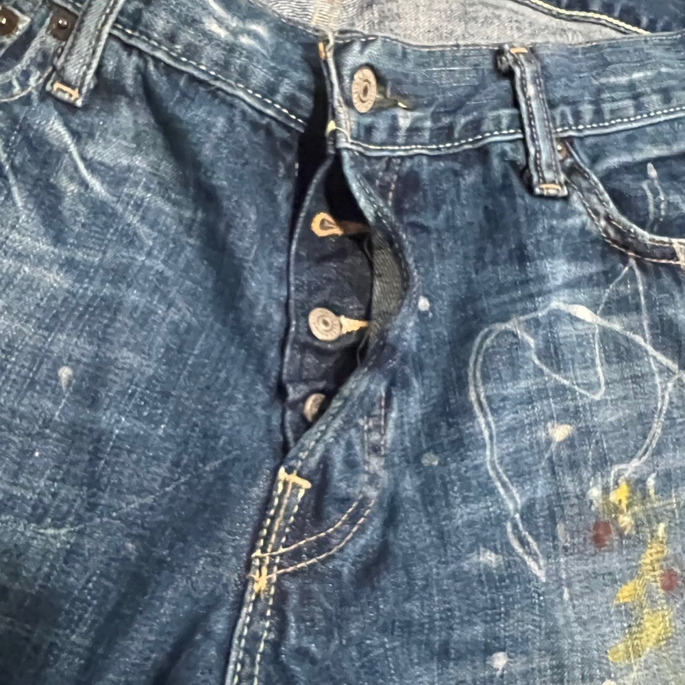 Abercrombie & Fitch Men’s Button Fly Distressed Jeans Paint Splatter Low Rise 34 - Picture 7 of 12